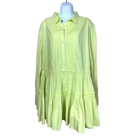 Free People Billie Mini Dress Long Sleeve Ruffle Womens Size L NWT Green - Picture 1 of 15